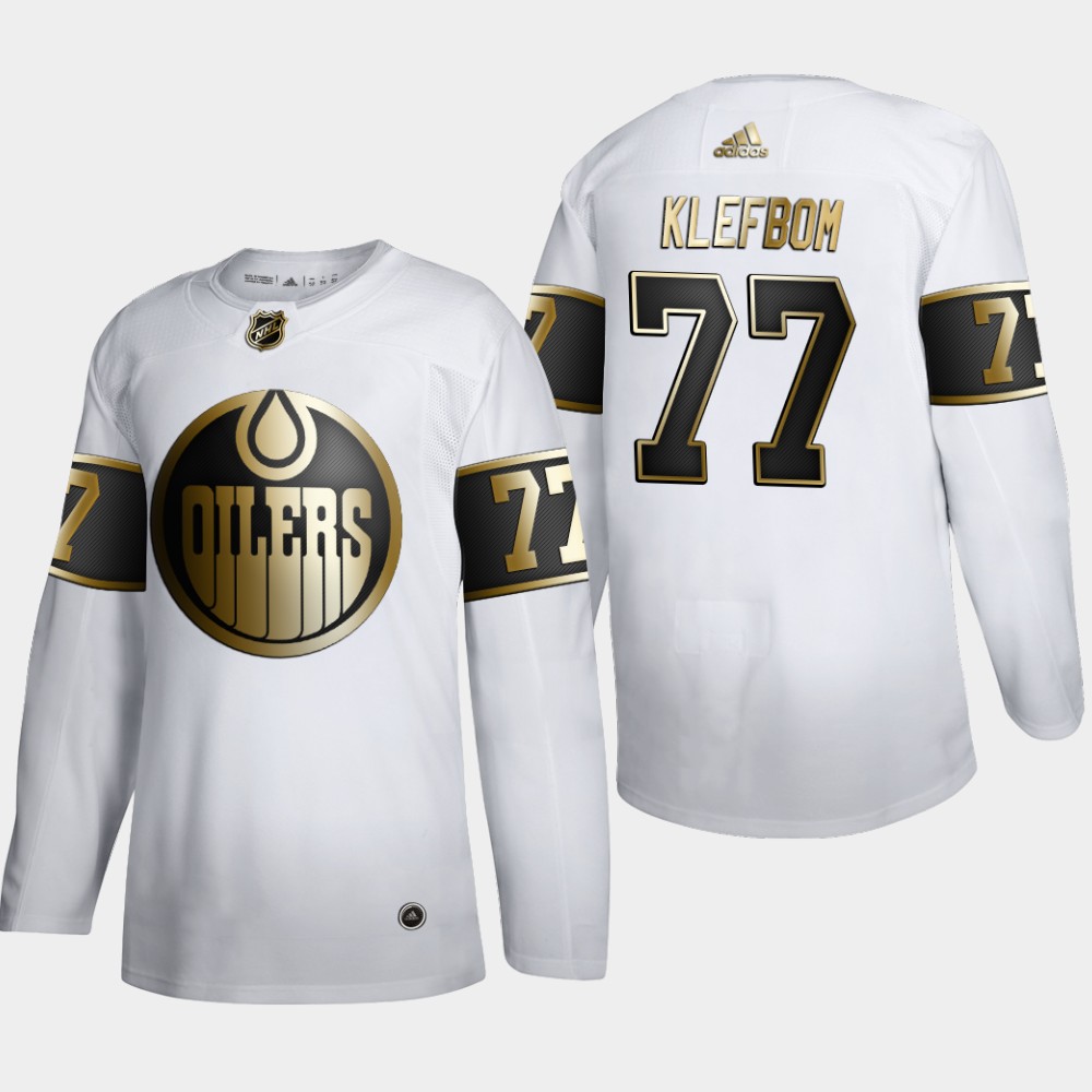 Edmonton Oilers 77 Oscar Klefblom Men Adidas White Golden Edition Limited Stitched NHL Jersey